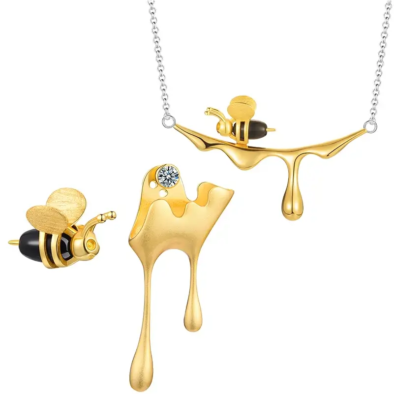 Honeycomb Elegance: Bee Pendant Necklace in Sterling Silver
