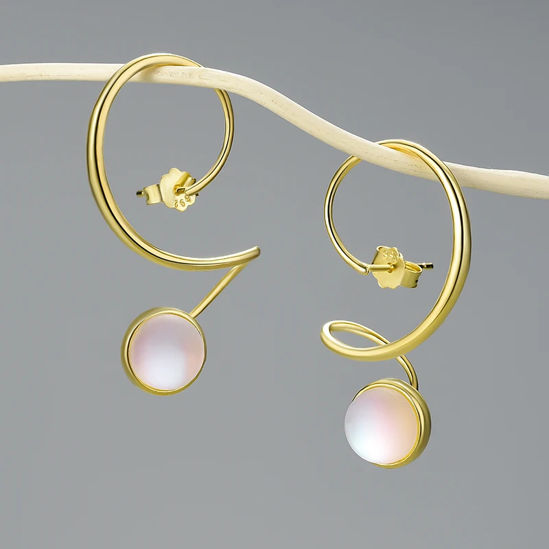 Celestial Geometry Dangle Earrings – 925 Silver & Moonstone Crystal Statement