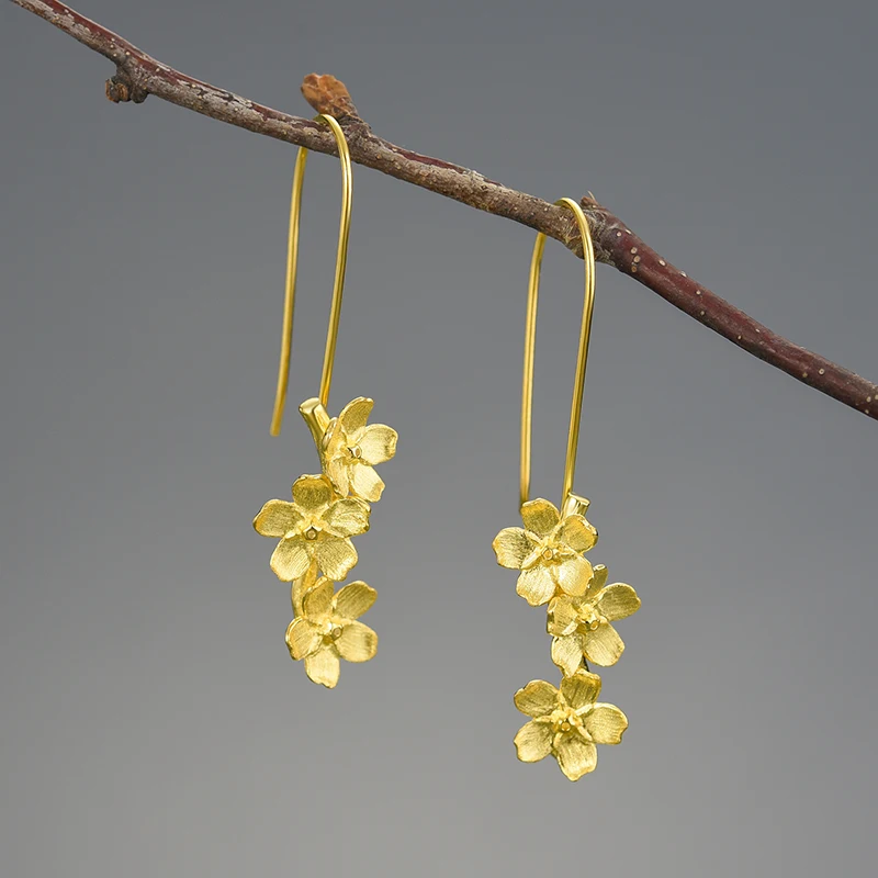 Eternal Promise Dangle Earrings – 925 Silver Forget-Me-Not Floral Elegance