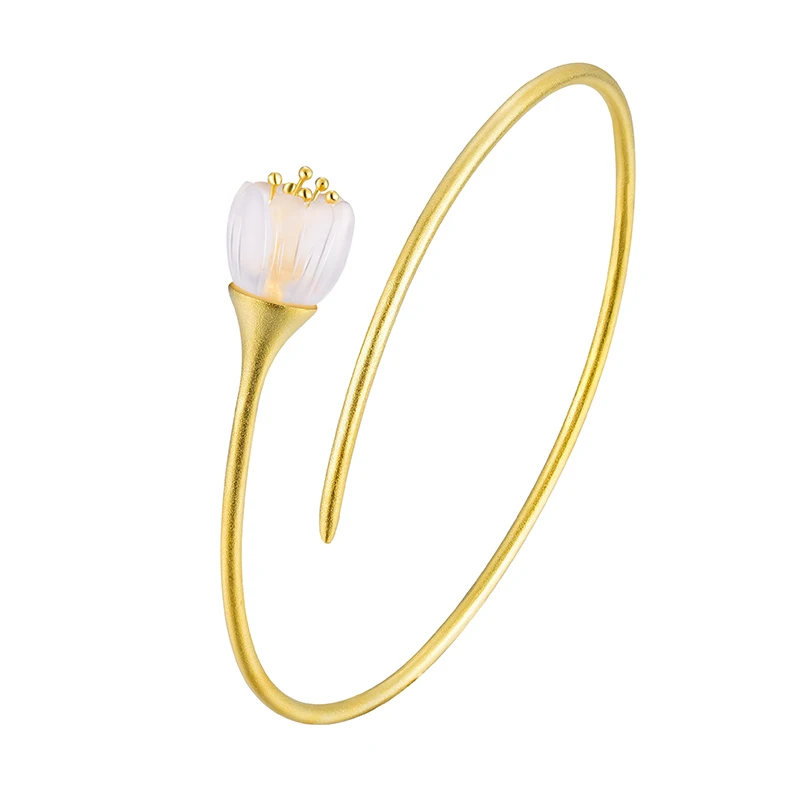 Floral Elegance Bangle - 925 Silver with Crystal Lily of the Valley