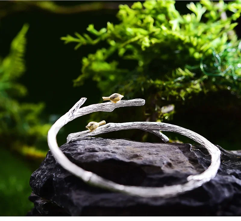 Adjustable Bird Branch Bangle - 925 Sterling Silver