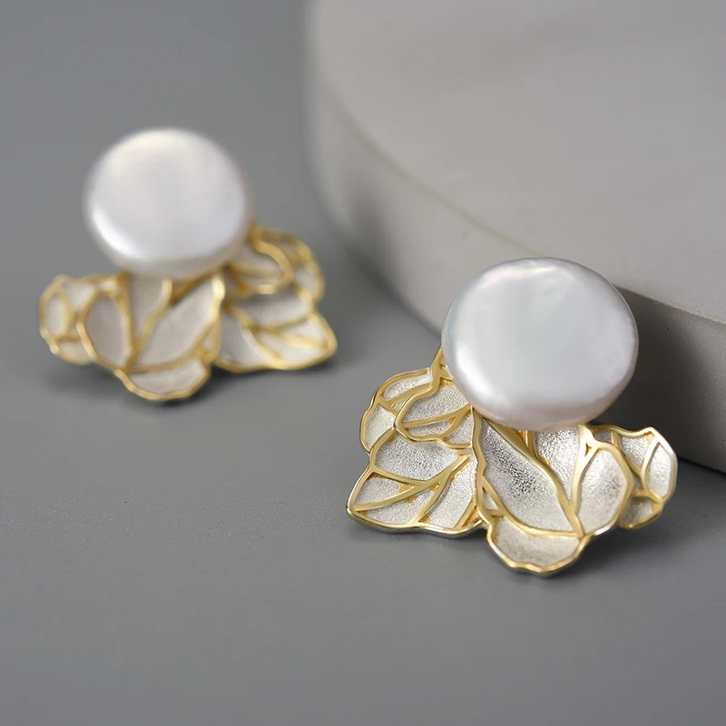Baroque Whisper Studs – 925 Silver & Natural Pearl Leaf Earrings