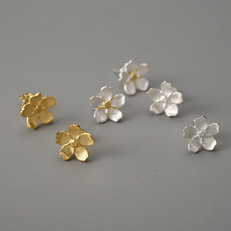 Eternal Blossom Stud Earrings - 925 Sterling Silver Forget-Me-Not Flowers