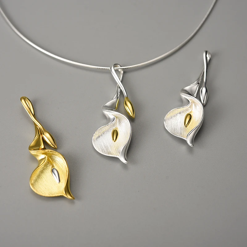 Elegant Calla Lily Pendant Necklace - 925 Sterling Silver