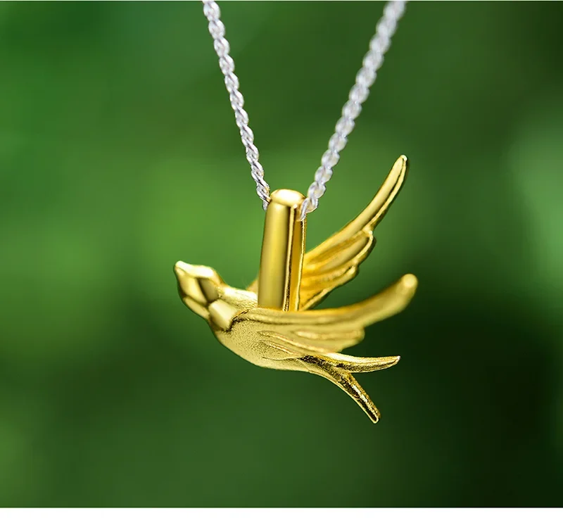 Elegant Swallow Pendant - 925 Silver & 18K Gold Necklace