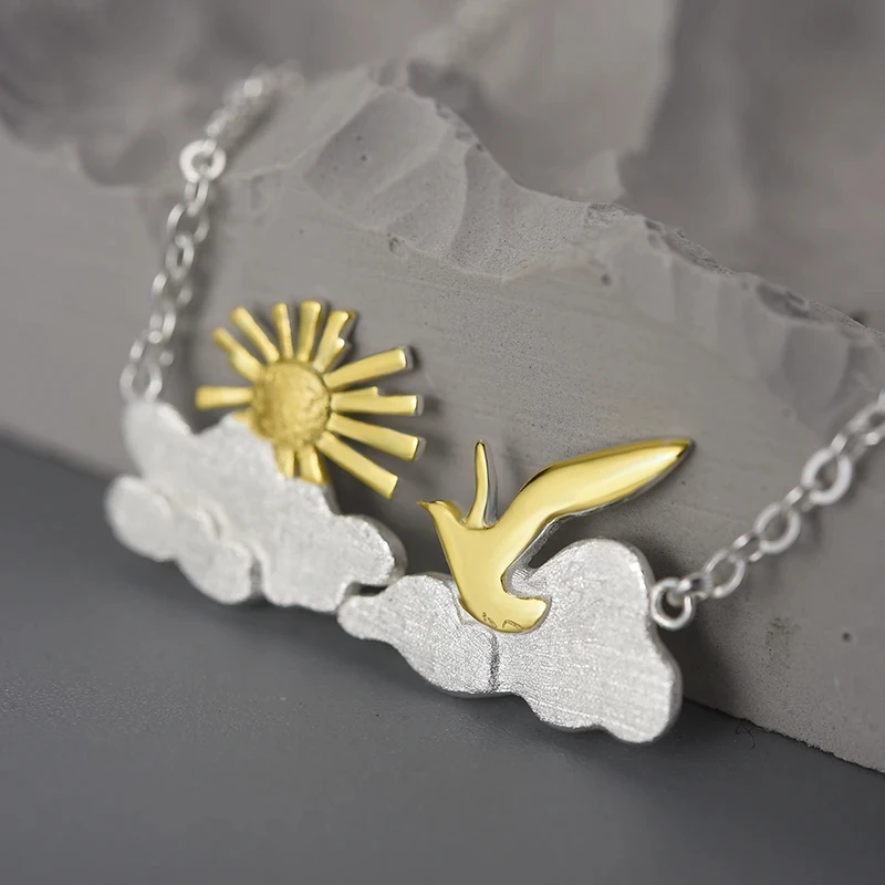 Sunrise Bird Pendant Necklace - 925 Sterling Silver